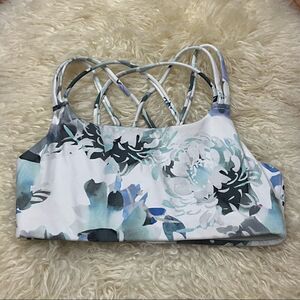 Athleta Gray Strappy Watercolor Floral Sports Bra Small